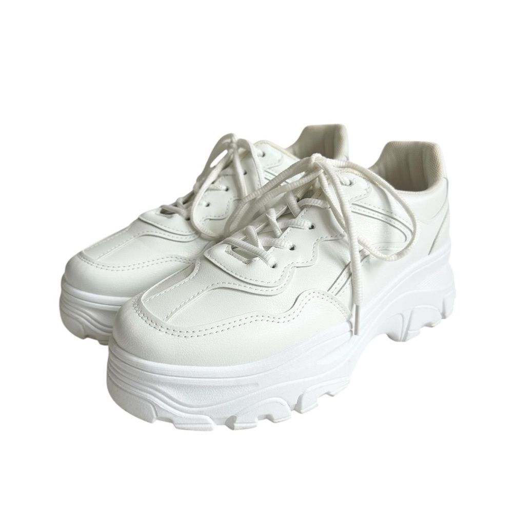 🔃White Platform Lace Up Sneakers